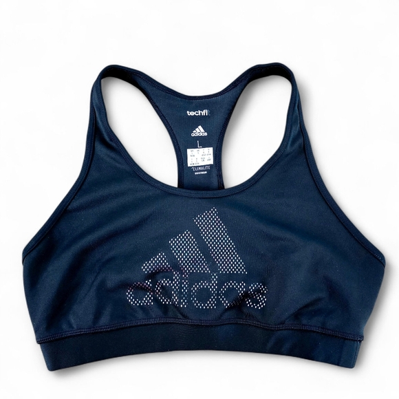 Adidas Techfit Climalite Sports Bra Metallic Logo Spellout | Size L Women - Picture 1 of 6